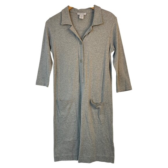 Joan Vass Gray 3/4 Sleeve Cotton Pullover Shirt Dress W/ Pockets MP 9028 EUC - Picture 2 of 7